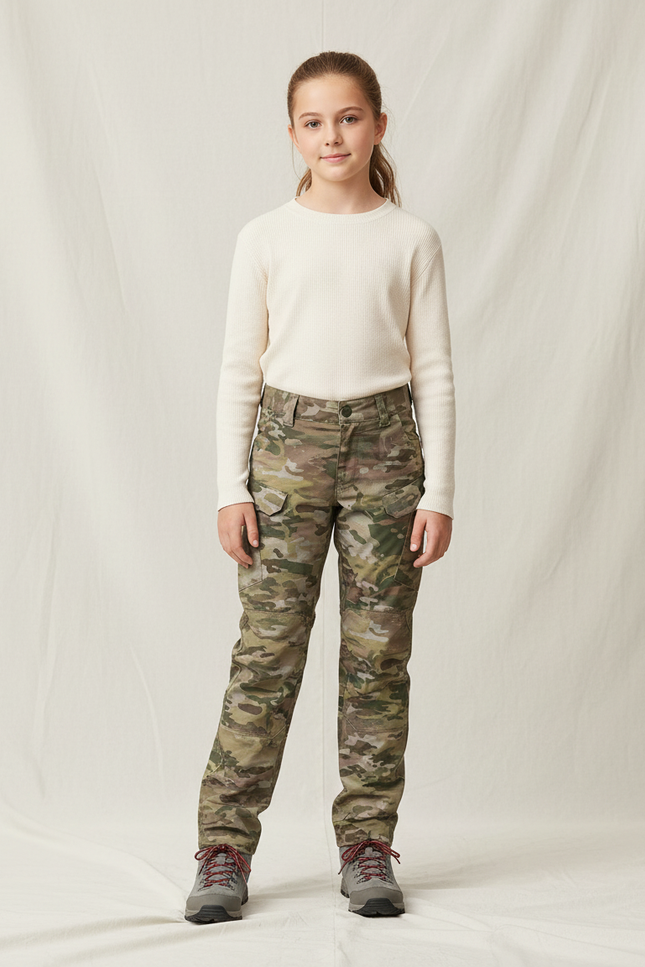 Pantalon Randonnée Camouflage Multipoches Enfant Résistant Pratique - Multicolore Toile