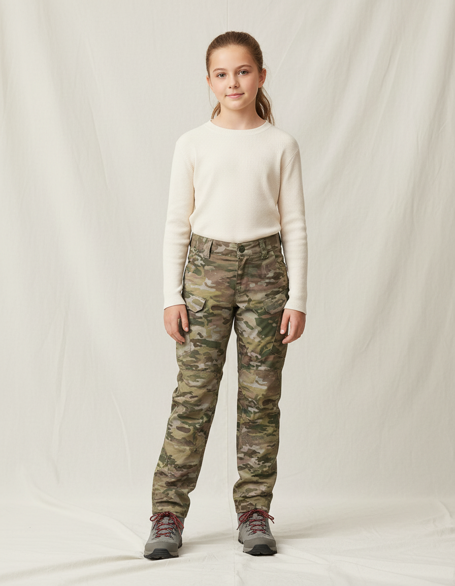 Pantalon Randonnée Camouflage Multipoches Enfant Résistant Pratique - Multicolore Toile