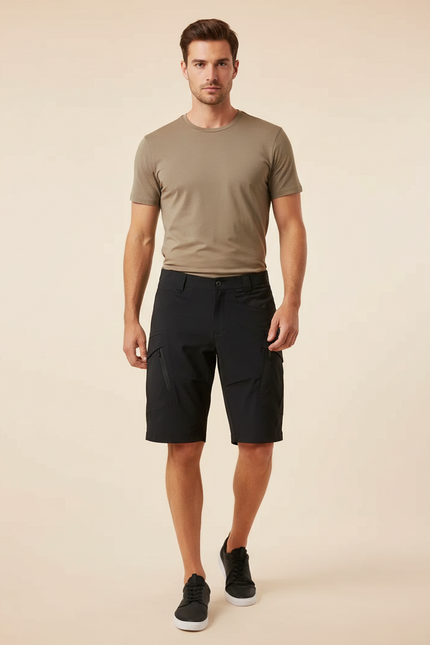 Pantalon Randonnée Noir Cargo Court Multipoches Homme - Polyester