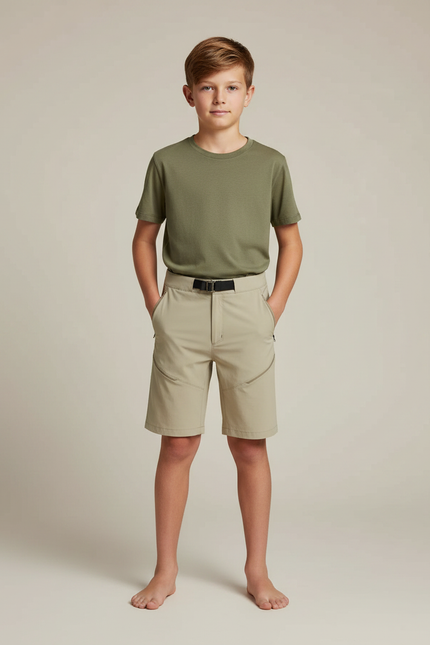 Pantalon Randonnée Beige Court Léger Enfant - Polyester