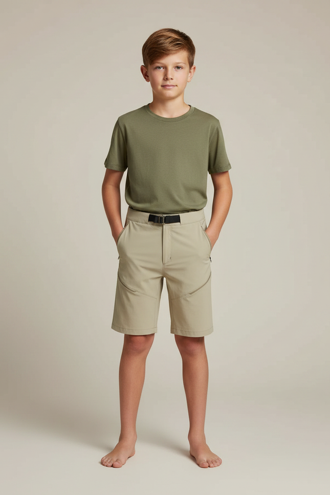 Pantalon Randonnée Beige Court Léger Enfant - Polyester