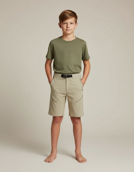 Pantalon Randonnée Beige Court Léger Enfant - Polyester