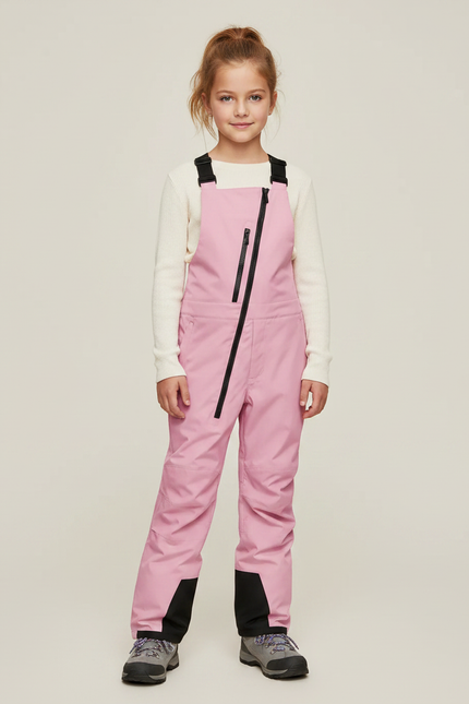 Pantalon Randonnée Rose Bretelles Imperméable Fille - Polyester