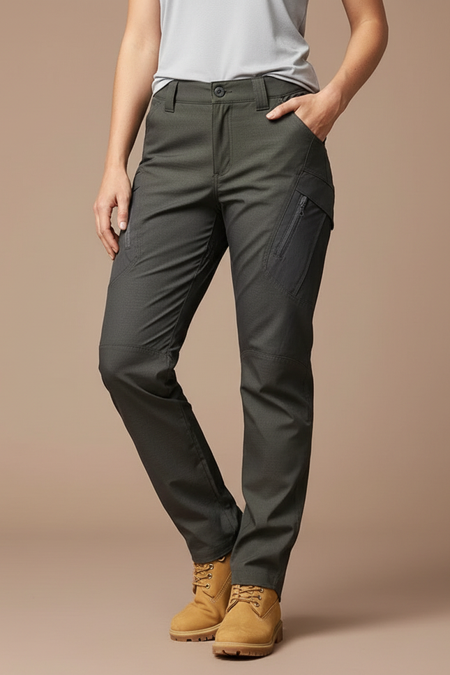 Pantalon Randonnée Femme Kaki Cargo Slim Imperméable - Polyester