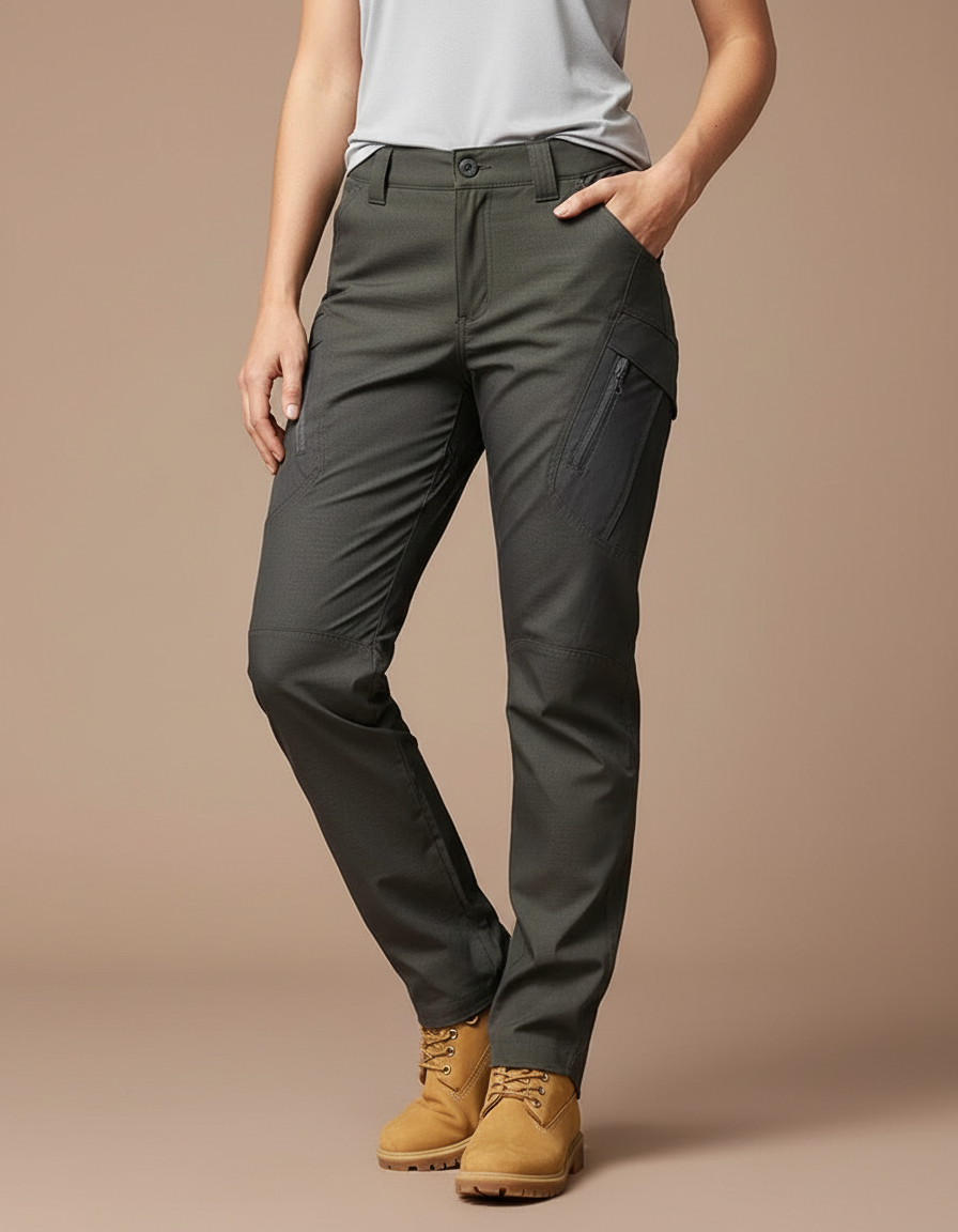 Pantalon Randonnée Femme Kaki Cargo Slim Imperméable - Polyester