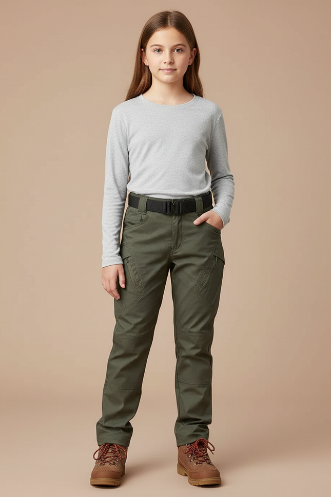 Pantalon Randonnée Vert Kaki Cargo Multipoches Droit - Toile
