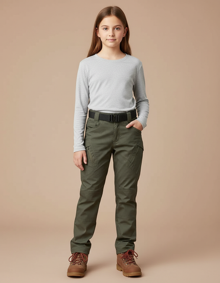 Pantalon Randonnée Vert Kaki Cargo Multipoches Droit - Toile