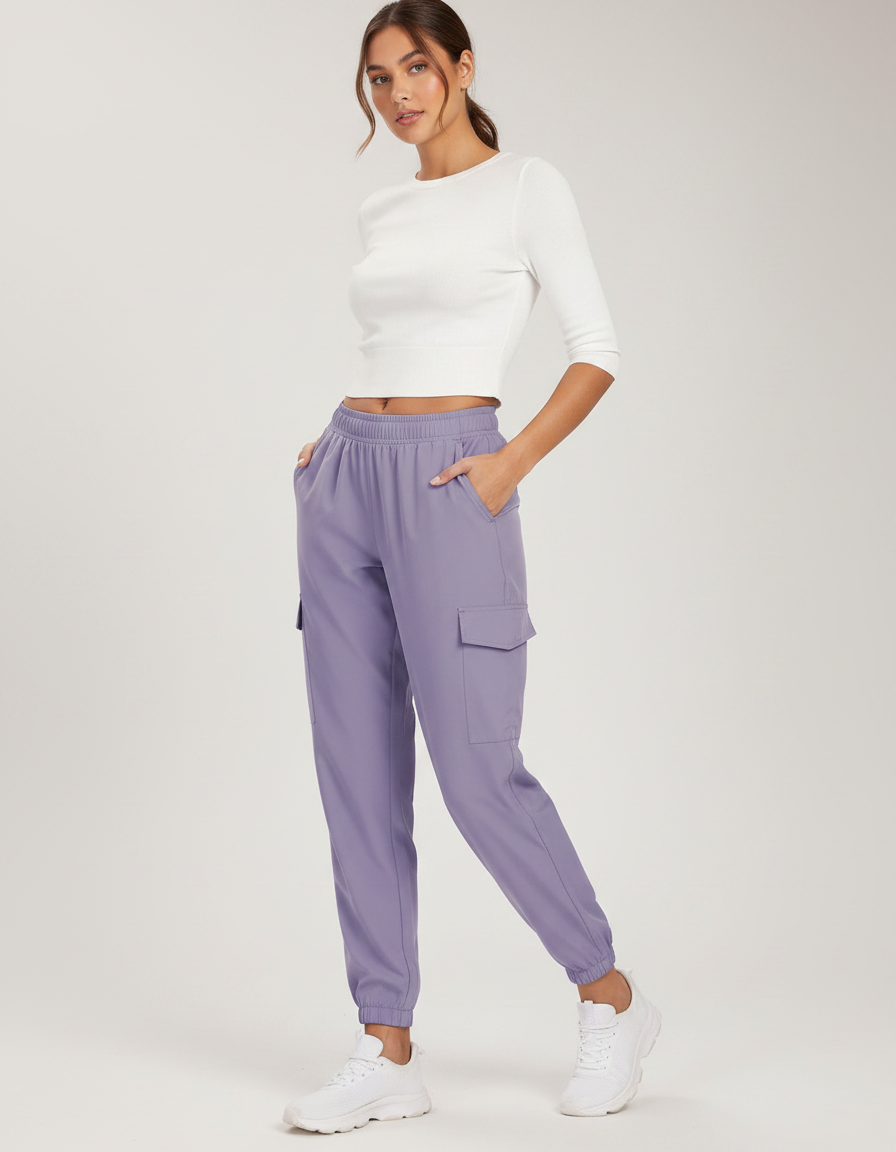 Pantalon Randonnée Violet Cargo Léger Taille Élastique Femme - Polyester