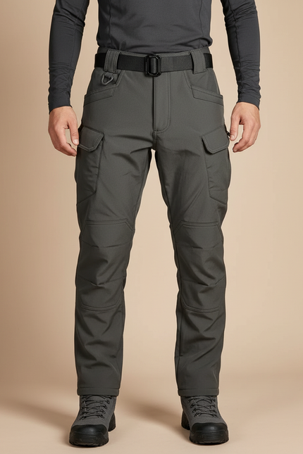 Pantalon Randonnée Gris Cargo Softshell Doublé Polaire Homme - Polyester