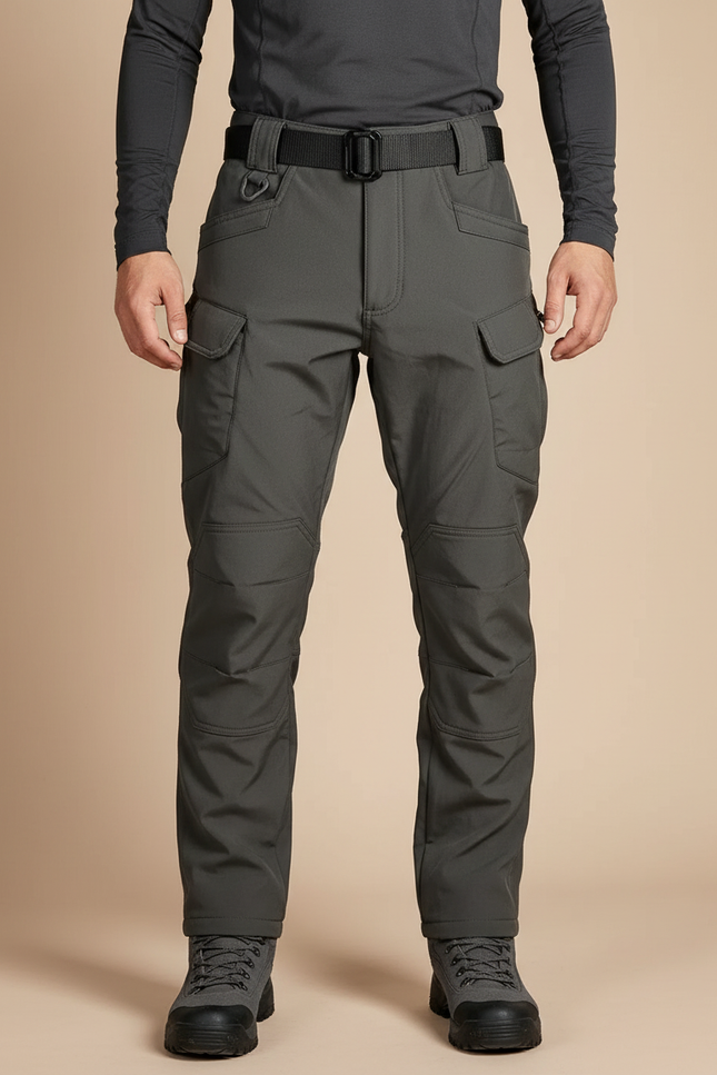 Pantalon Randonnée Gris Cargo Softshell Doublé Polaire Homme - Polyester