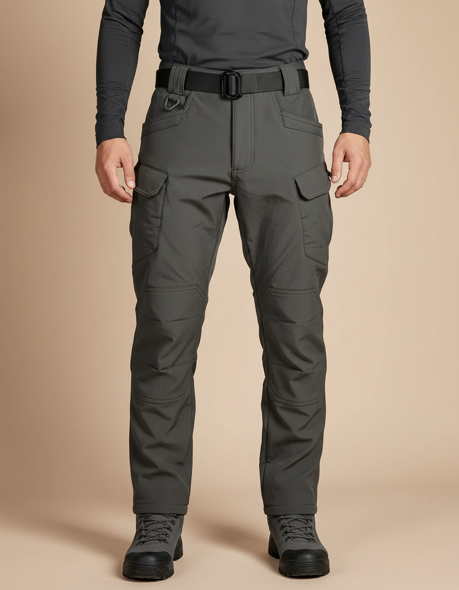 Pantalon Randonnée Gris Cargo Softshell Doublé Polaire Homme - Polyester