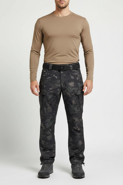 Pantalon Randonnée Camouflage Cargo Homme Softshell Épais - Multicolore Polyester