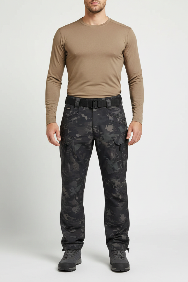 Pantalon Randonnée Camouflage Cargo Homme Softshell Épais - Multicolore Polyester