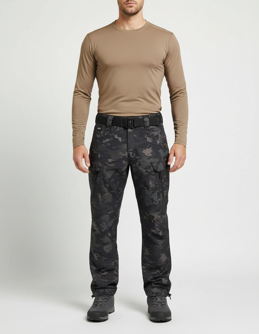 Pantalon Randonnée Camouflage Cargo Homme Softshell Épais - Multicolore Polyester