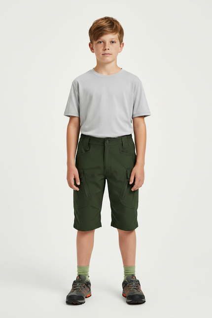 Pantalon Randonnée Vert Olive Cargo Léger Enfant - Kaki Polyester
