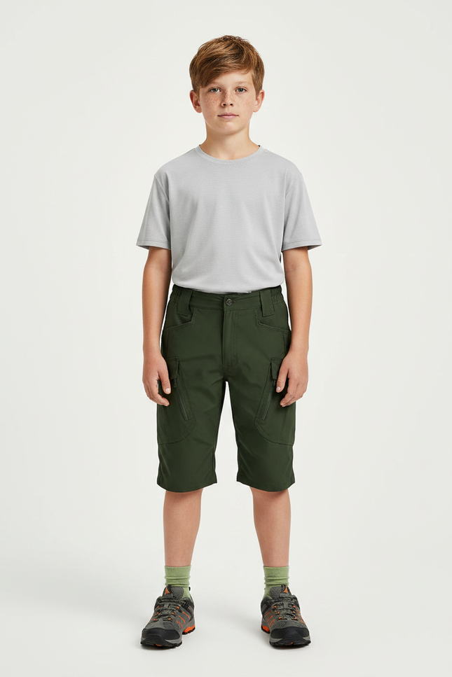 Pantalon Randonnée Vert Olive Cargo Léger Enfant - Kaki Polyester
