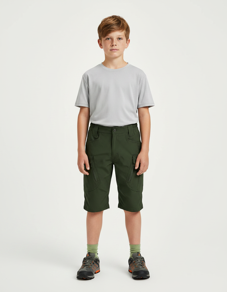 Pantalon Randonnée Vert Olive Cargo Léger Enfant - Kaki Polyester