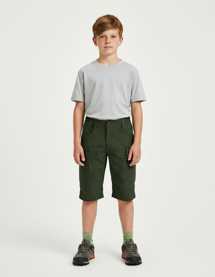 Pantalon Randonnée Vert Olive Cargo Léger Enfant - Kaki Polyester