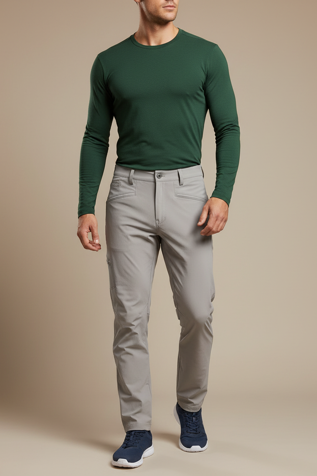 Pantalon Randonnée Gris Clair Droit Élastique Confortable Homme - Polyester