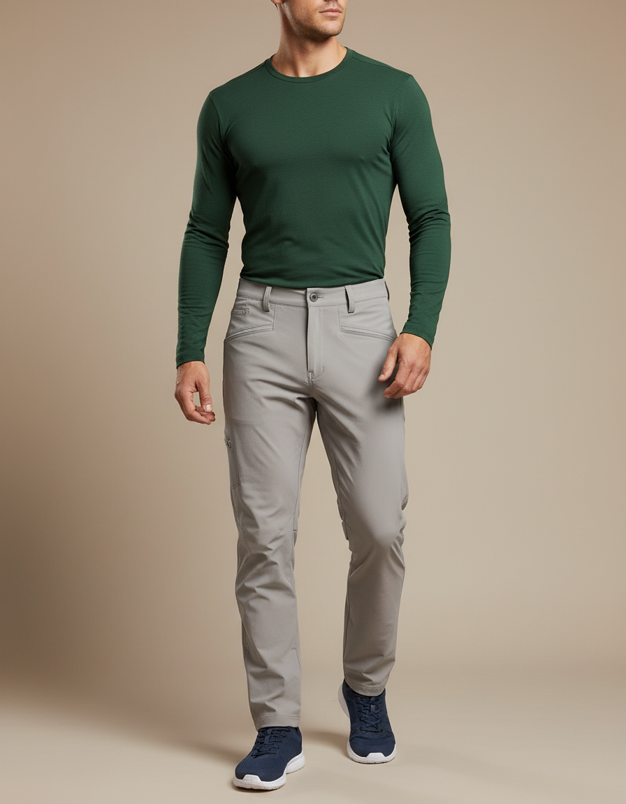 Pantalon Randonnée Gris Clair Droit Élastique Confortable Homme - Polyester