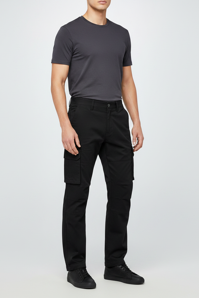 Pantalon Randonnée Noir Cargo Droit Coton Homme - Toile