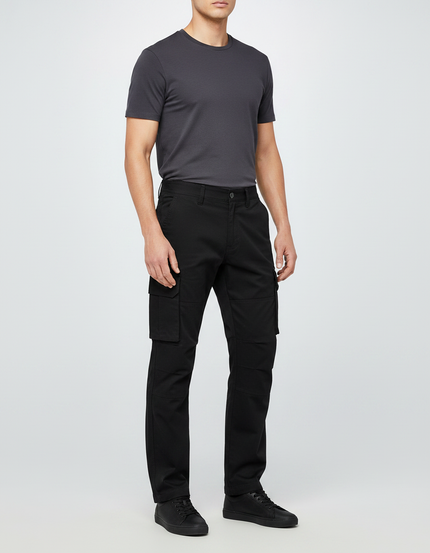 Pantalon Randonnée Noir Cargo Droit Coton Homme - Toile
