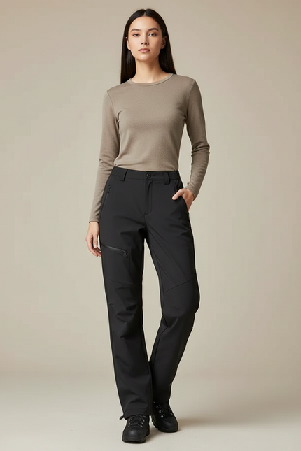 Pantalon Randonnée Noir Cargo Femme Coupe Droite - Polyester