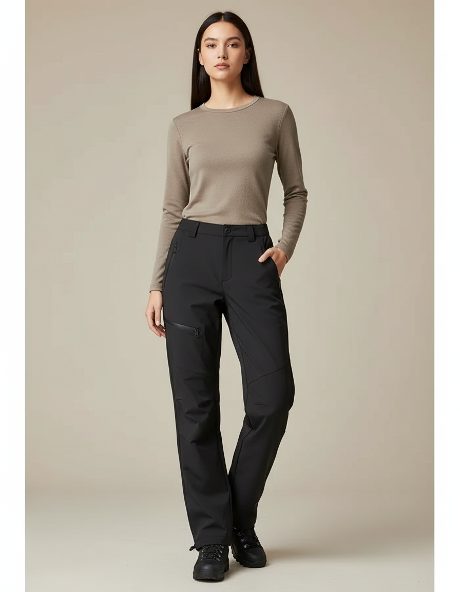 Pantalon Randonnée Noir Cargo Femme Coupe Droite - Polyester