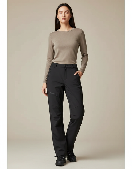 Pantalon Randonnée Noir Cargo Femme Coupe Droite - Polyester