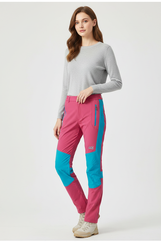 Pantalon Randonnée Bicolore Rose Bleu Extensible Léger - Polyester