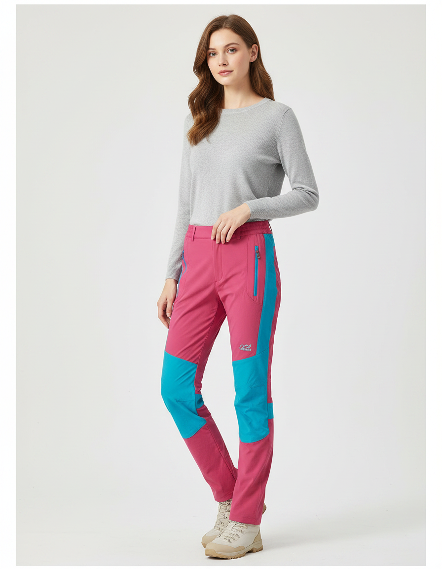 Pantalon Randonnée Bicolore Rose Bleu Extensible Léger - Polyester