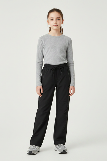 Pantalon Randonnée Noir Droit Sport Enfant - Polyester