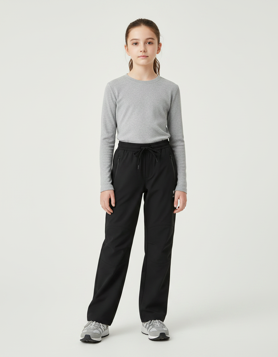 Pantalon Randonnée Noir Droit Sport Enfant - Polyester