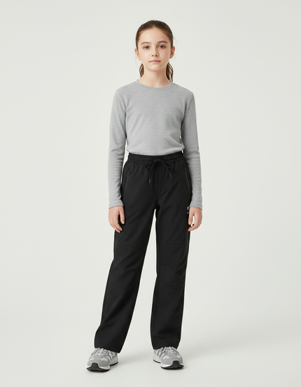 Pantalon Randonnée Noir Droit Sport Enfant - Polyester