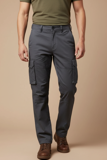 Pantalon Randonnée Gris Coton Cargo Droit Homme