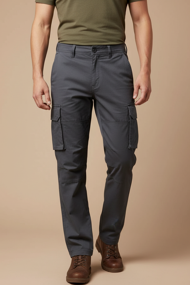 Pantalon Randonnée Gris Coton Cargo Droit Homme