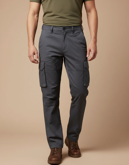 Pantalon Randonnée Gris Coton Cargo Droit Homme