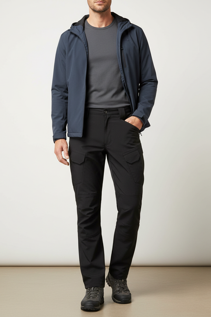 Pantalon Randonnée Noir Homme Cargo Confortable Coupe Droite - Polyester