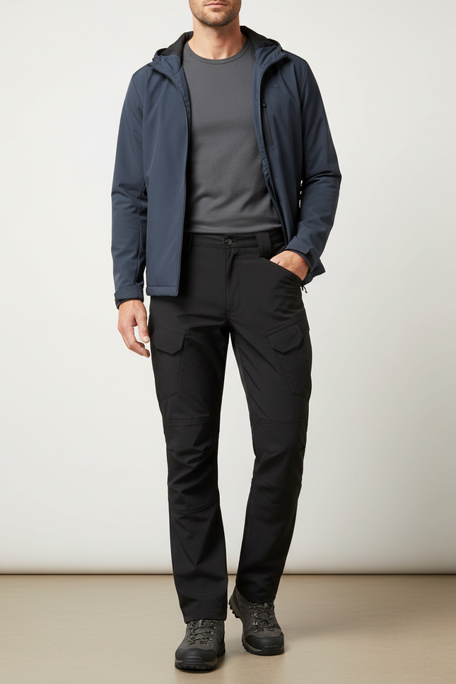 Pantalon Randonnée Noir Homme Cargo Confortable Coupe Droite - Polyester