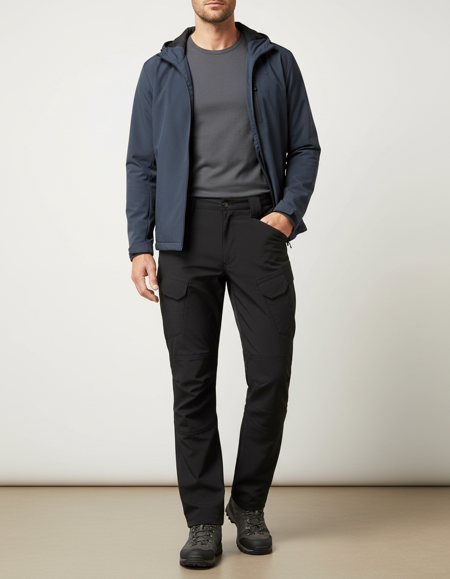 Pantalon Randonnée Noir Homme Cargo Confortable Coupe Droite - Polyester