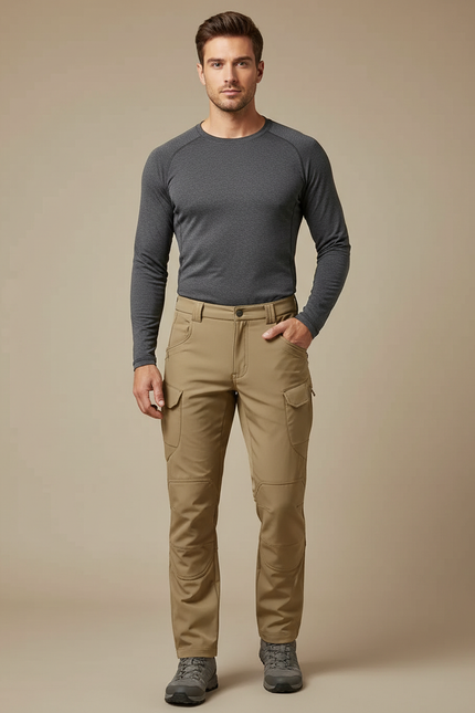 Pantalon Randonnée Kaki Cargo Homme Chaud Épais - Polyester