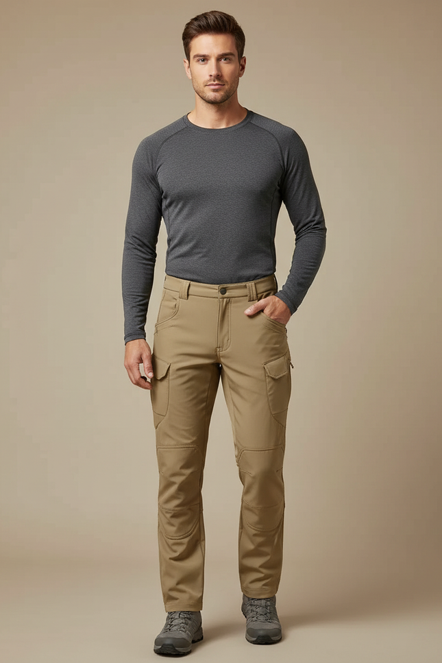 Pantalon Randonnée Kaki Cargo Homme Chaud Épais - Polyester