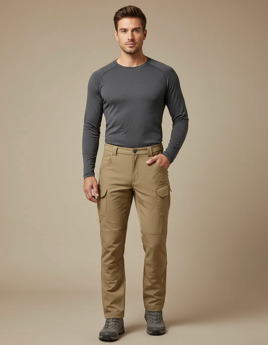 Pantalon Randonnée Kaki Cargo Homme Chaud Épais - Polyester
