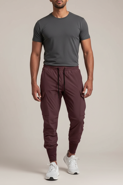 Pantalon Randonnée Bordeaux Cargo Homme Fluide Léger Jogger - Polyester