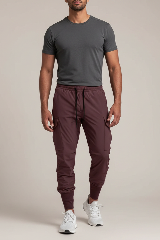 Pantalon Randonnée Bordeaux Cargo Homme Fluide Léger Jogger - Polyester