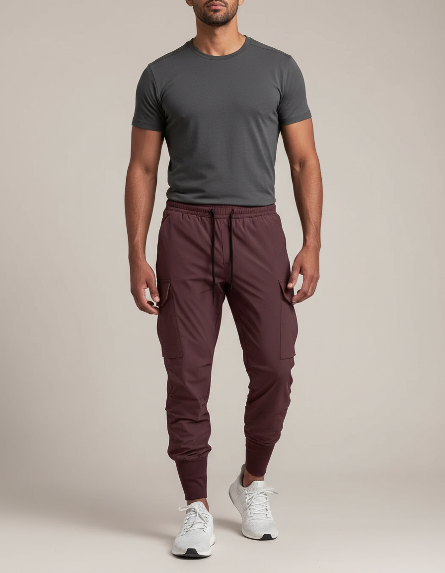 Pantalon Randonnée Bordeaux Cargo Homme Fluide Léger Jogger - Polyester