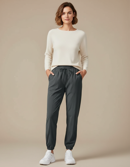 Pantalon Randonnée Gris Anthracite Fluide Cordon Jogger Femme - Polyester