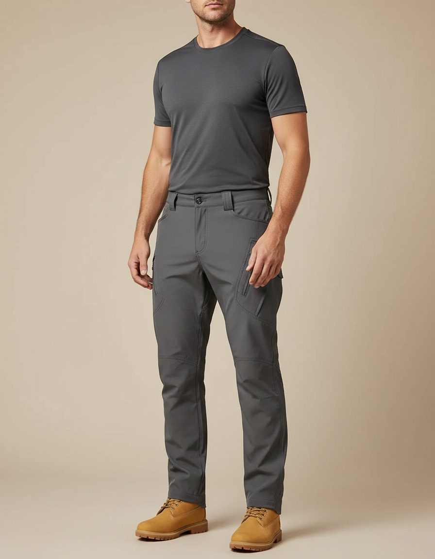 Pantalon Randonnée Gris Multi-Poches Décontracté Homme - Polyester