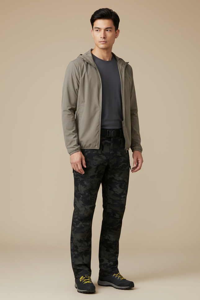 Pantalon Randonnée Camouflage Homme Cargo Militaire Élastique - Kaki Polyester