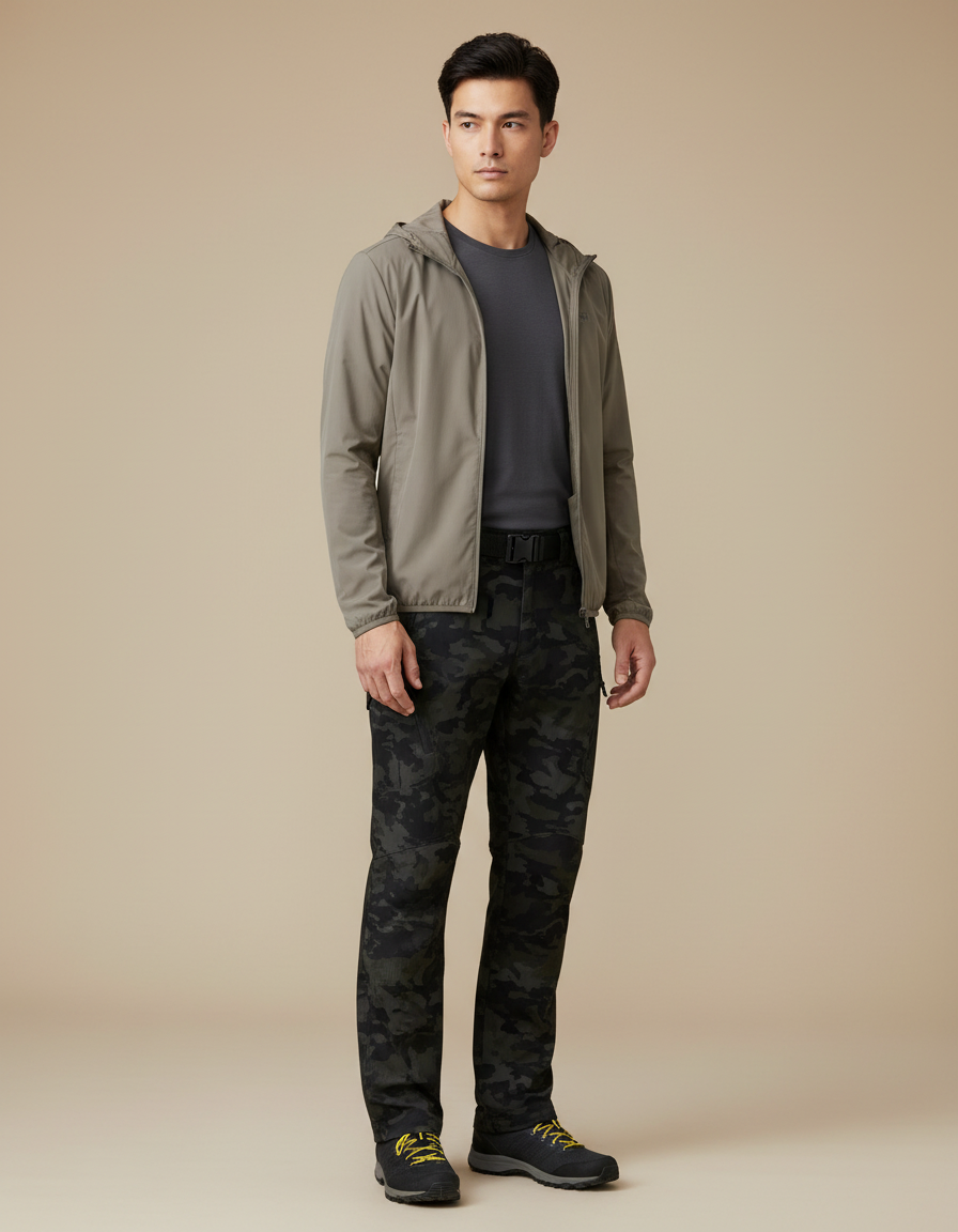Pantalon Randonnée Camouflage Homme Cargo Militaire Élastique - Kaki Polyester
